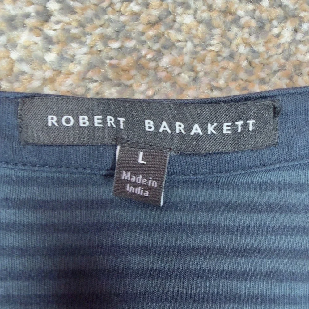 Robert Barakett Mens Long Sleeve Henley Shirt Striped Blue Grey Cotton Modal L